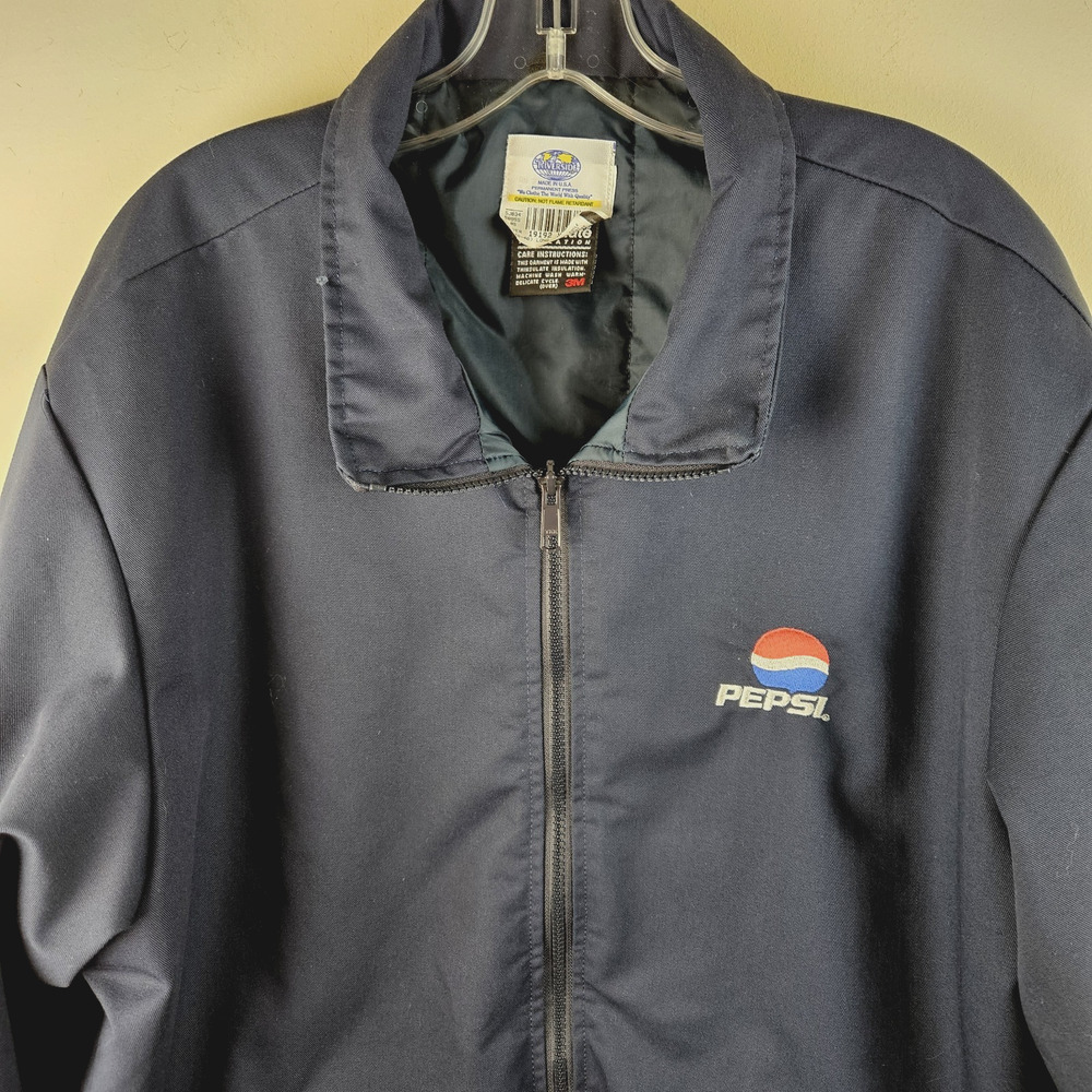 Vtg Riverside Pepsi Jacket Mens XL Full Zip Work Long Sleeve Blue Insulated
